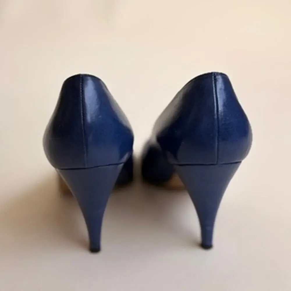 Bruno Magli Navy Peep-Toe Pumps - Ruched Vamp, Made in Italy, Size 7.5